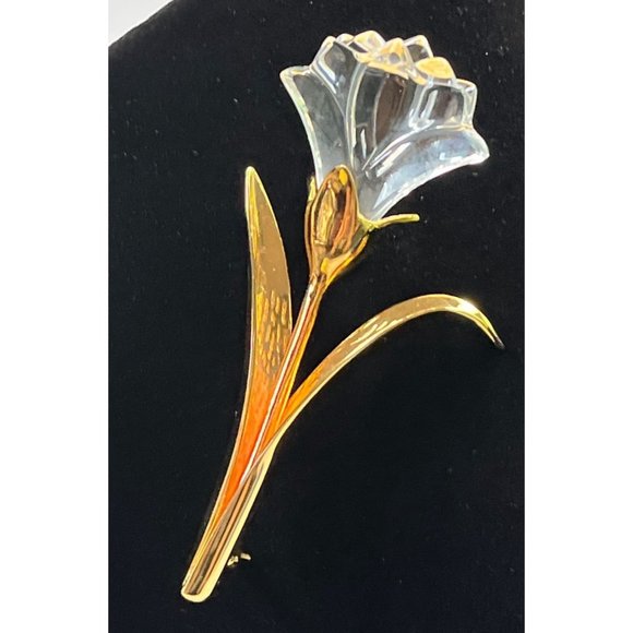 Swarovski Crystal Memories Lily Brooch Flower Pin Gold Tone Swan Signed - Picture 2 of 8